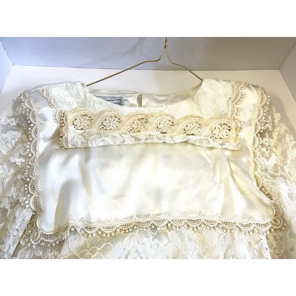 Scott McClintock Ivory Lace Satin Victorian Prairie Wedding Dress Sz S Vintage - Picture 11 of 15